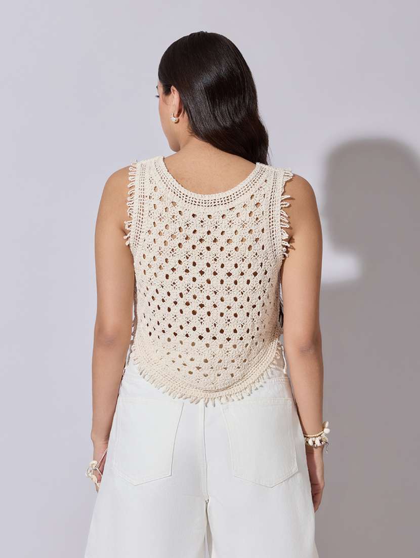 women self designed sheer crochet crop top - 22363462 -  Standard Image - 4