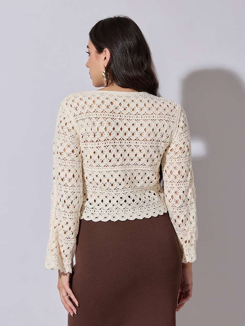 women self designed sheer crochet crop top - 22363464 -  Standard Image - 4