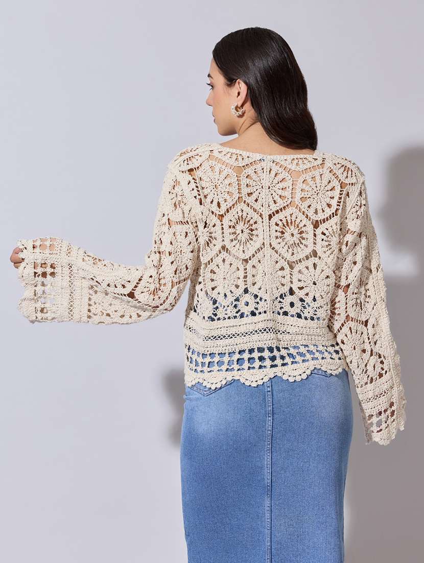 women self designed sheer crochet top - 22363465 -  Standard Image - 4