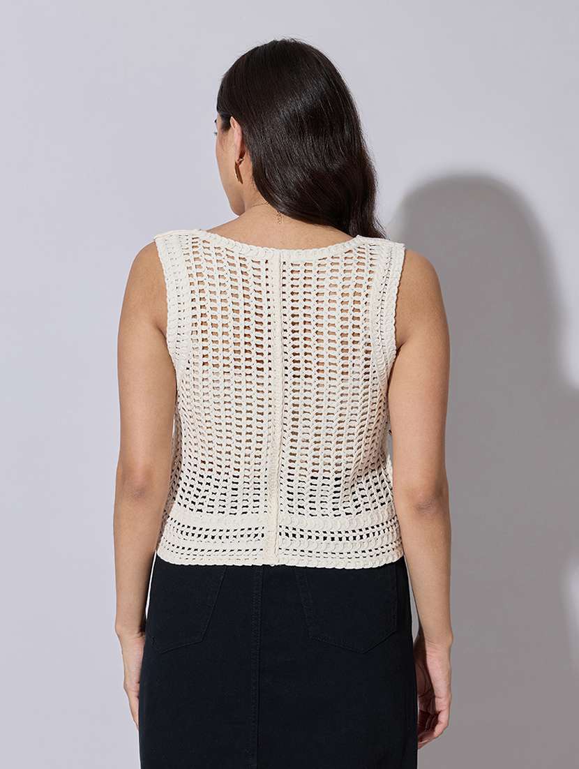 women self designed sheer crochet crop top - 22363466 -  Standard Image - 4
