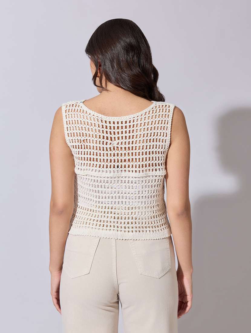 women self designed sheer crochet vest top - 22363467 -  Standard Image - 4