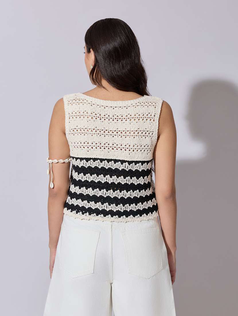 women self designed sheer crochet crop top - 22363468 -  Standard Image - 4