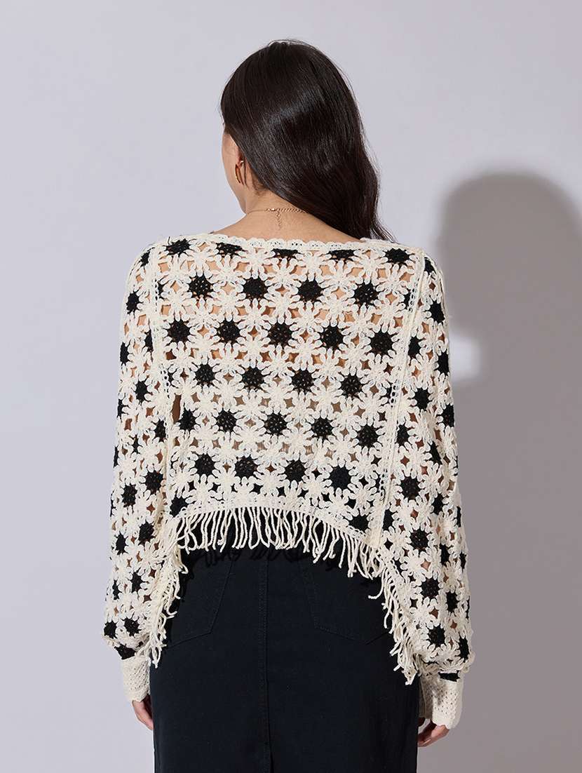 women self designed sheer crochet crop top - 22363469 -  Standard Image - 4