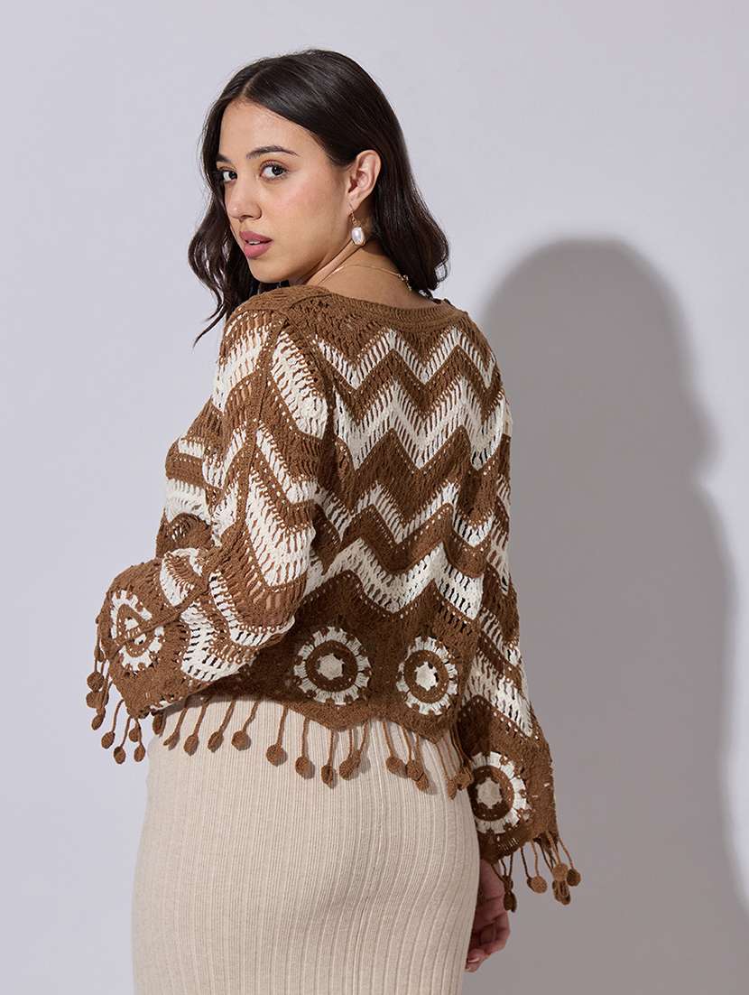 women self designed sheer crochet crop top - 22363470 -  Standard Image - 4