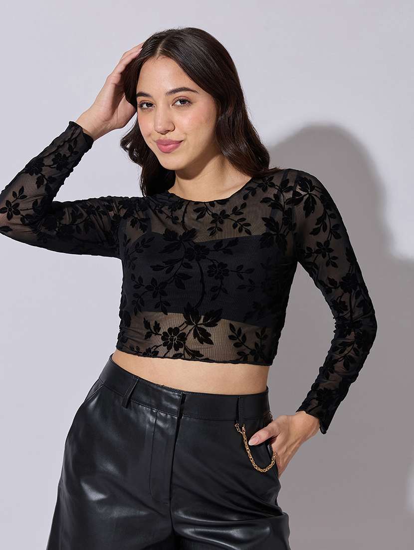 women self designed long sleeve crop top - 22363472 -  Standard Image - 1