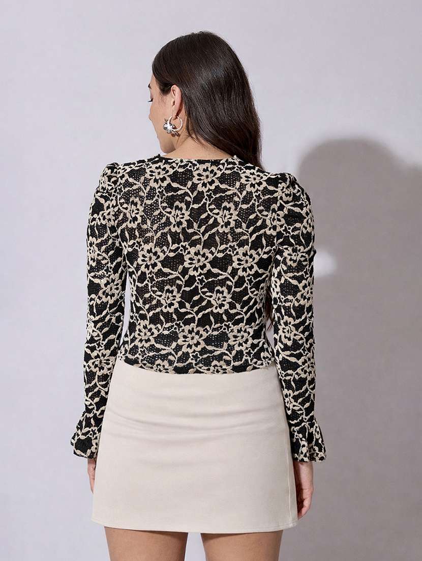 women self designed long sleeve lace crop top - 22363473 -  Standard Image - 4