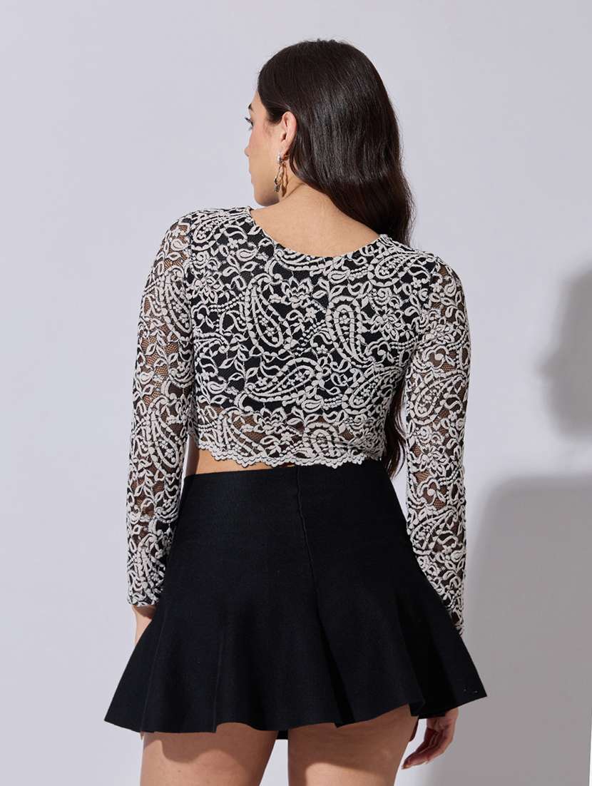 women self designed long sleeve lace crop top - 22363474 -  Standard Image - 4