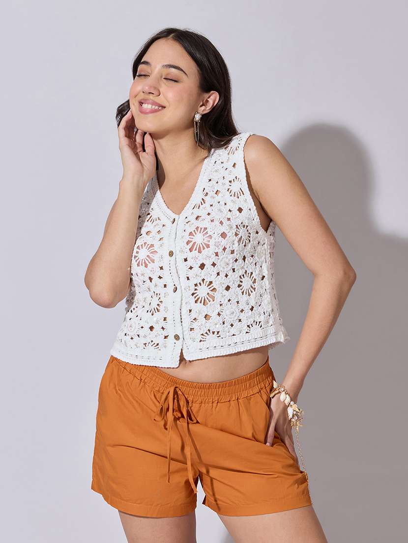 women self designed sheer crochet top - 22363476 -  Standard Image - 1