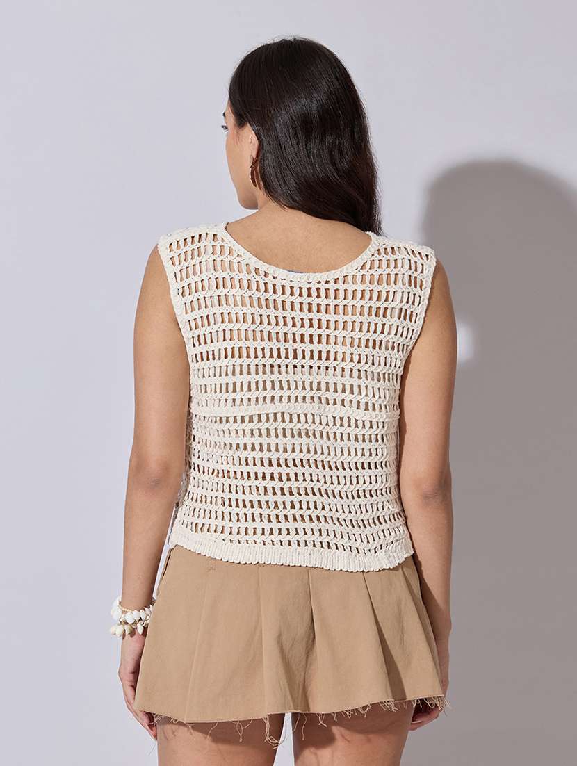 women self designed sheer crochet top - 22363477 -  Standard Image - 4