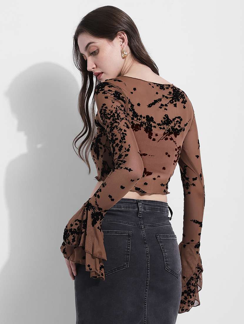 women self designed bell sleeve crop top - 22363479 -  Standard Image - 4