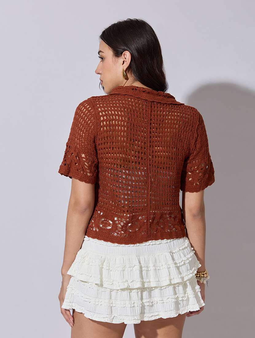 women self designed sheer crochet top - 22363481 -  Standard Image - 4