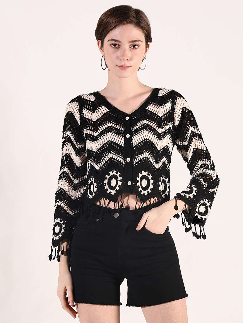 women self designed sheer crochet top - 22363482 -  Standard Image - 1