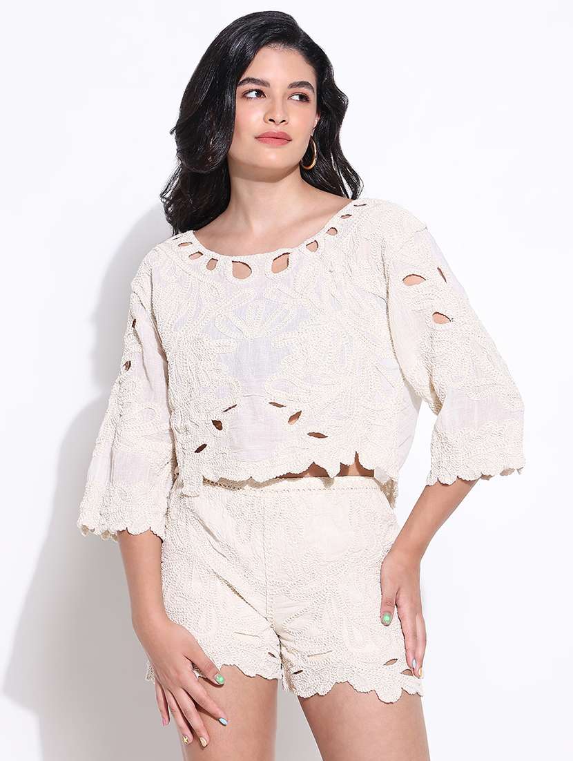 women self designed sheer crochet top - 22363485 -  Standard Image - 1