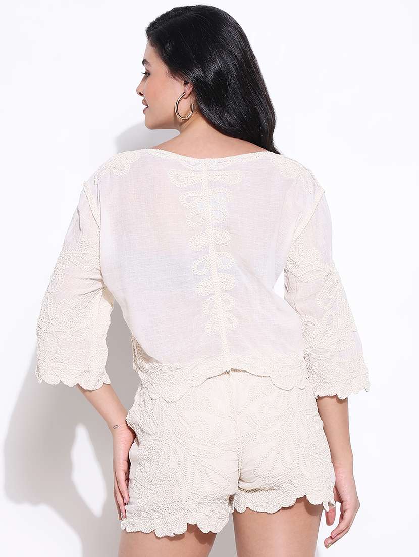 women self designed sheer crochet top - 22363485 -  Standard Image - 4