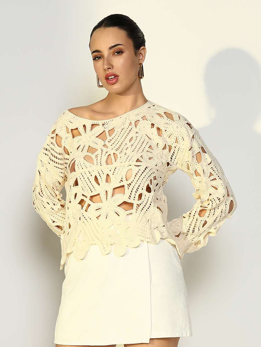 women self designed sheer crochet top - 22363488 -  Standard Image - 1