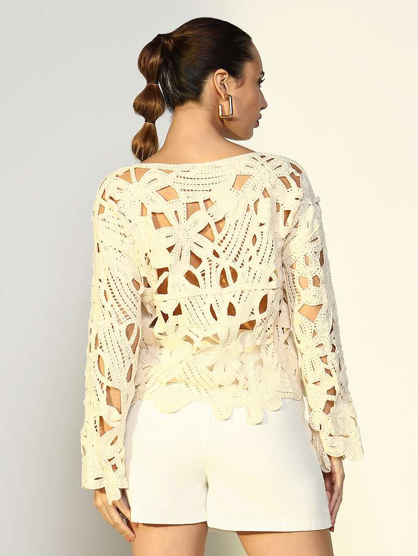 women self designed sheer crochet top - 22363488 -  Standard Image - 4