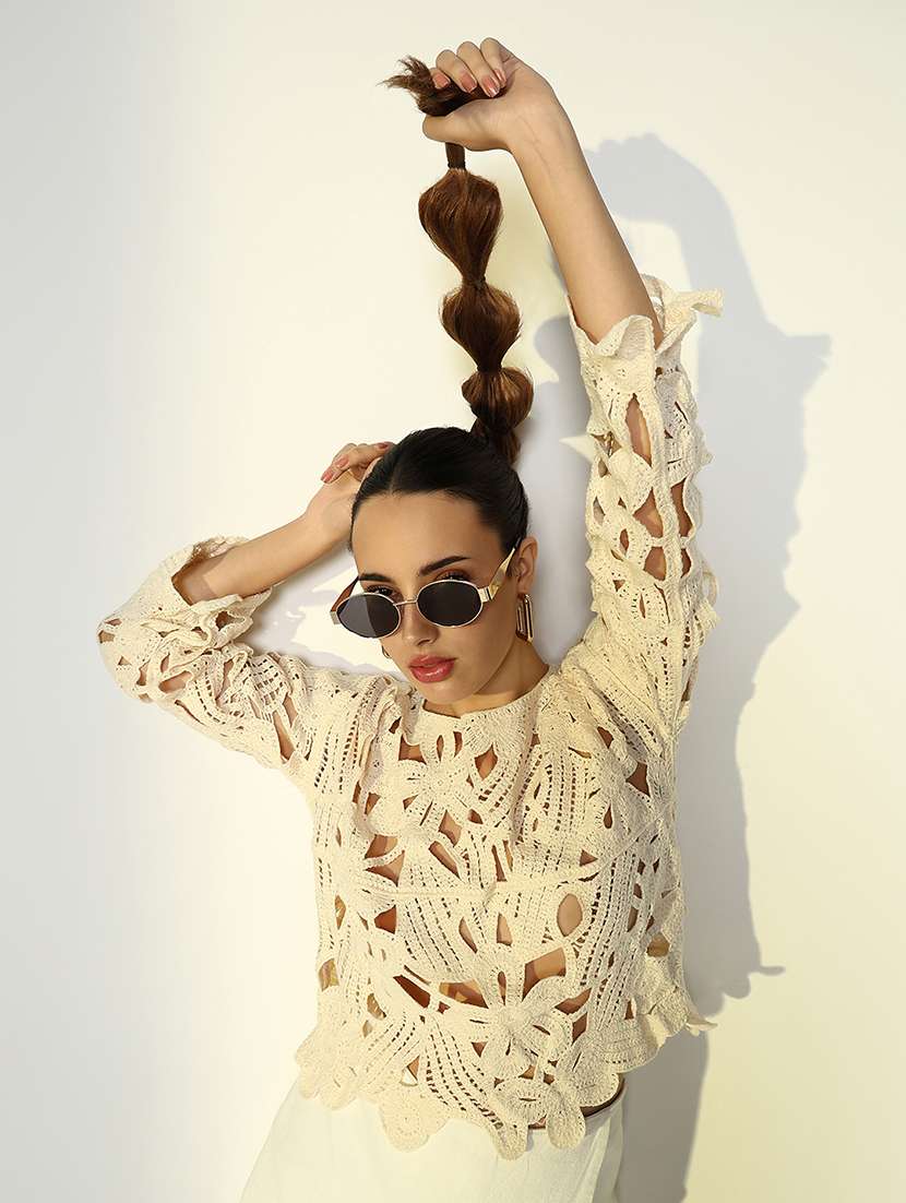 women self designed sheer crochet top - 22363488 -  Standard Image - 6