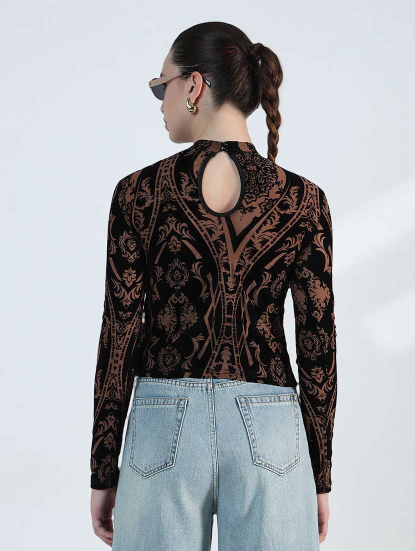 Women Self Designed Long Sleeve Crop Top - 22363490 -  Standard Image - 4