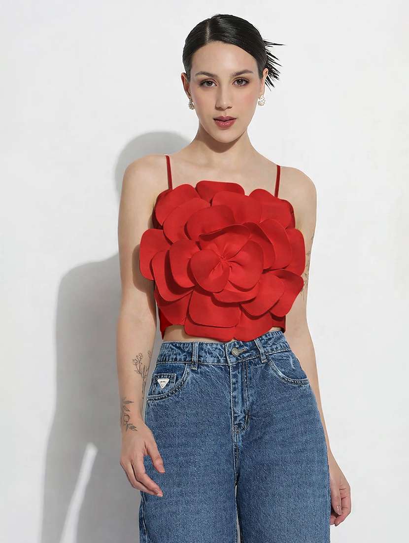 women self designed shoulder strap crop top - 22363492 -  Standard Image - 1