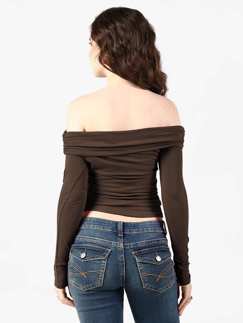women solid off shoulder long sleeve top - 22363494 -  Standard Image - 4