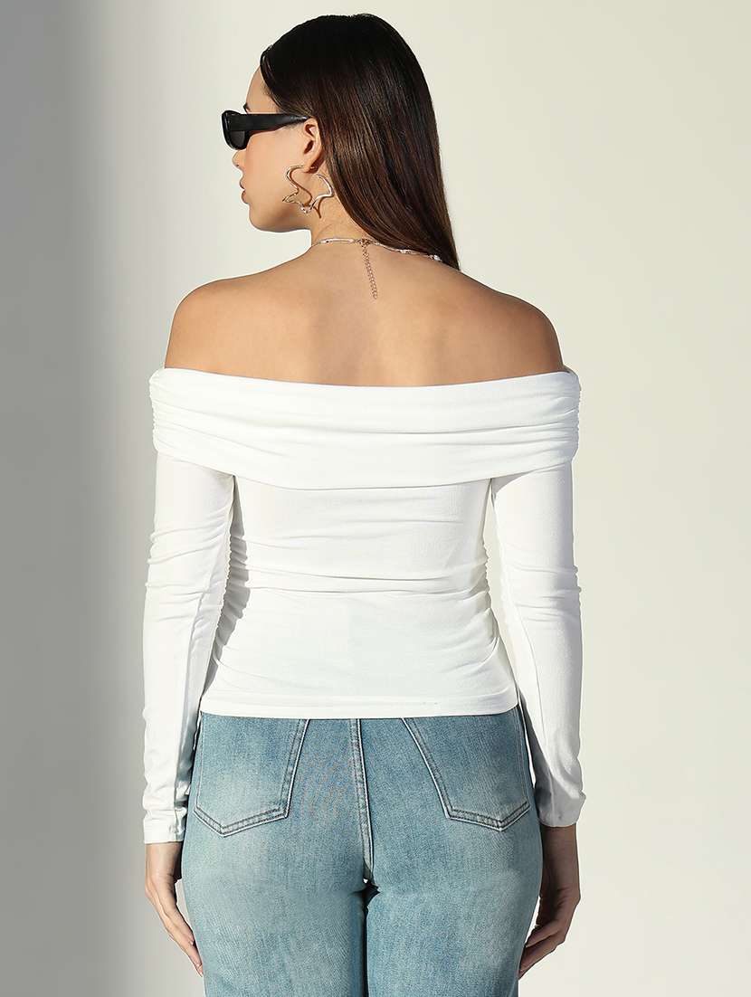 women solid off shoulder long sleeve top - 22363495 -  Standard Image - 4