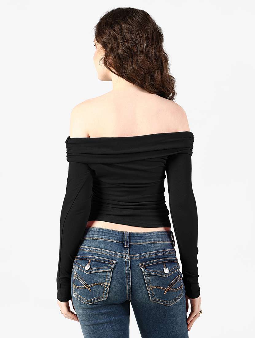women solid off shoulder long sleeve top - 22363496 -  Standard Image - 4