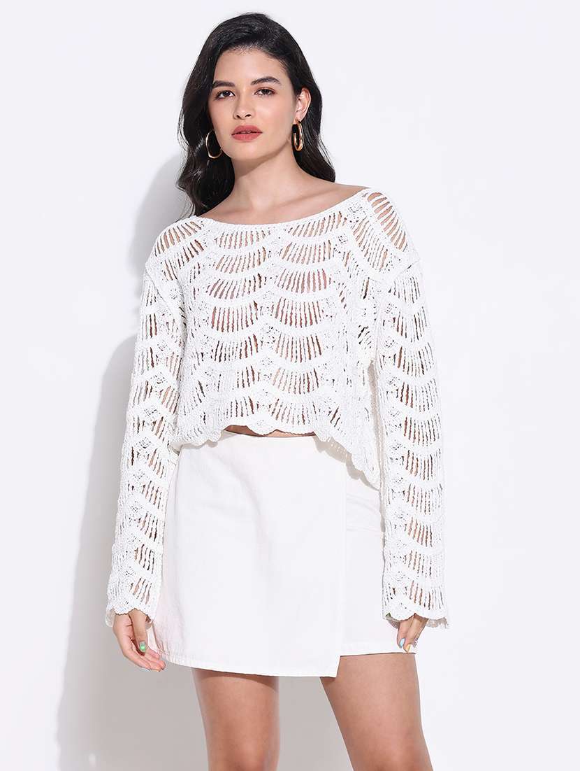 women self designed sheer crochet top - 22363498 -  Standard Image - 1