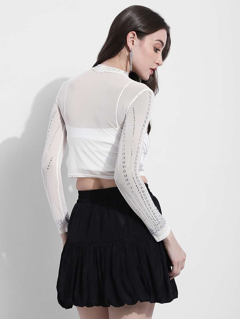 women embellished long sleeve crop top - 22363500 -  Standard Image - 4
