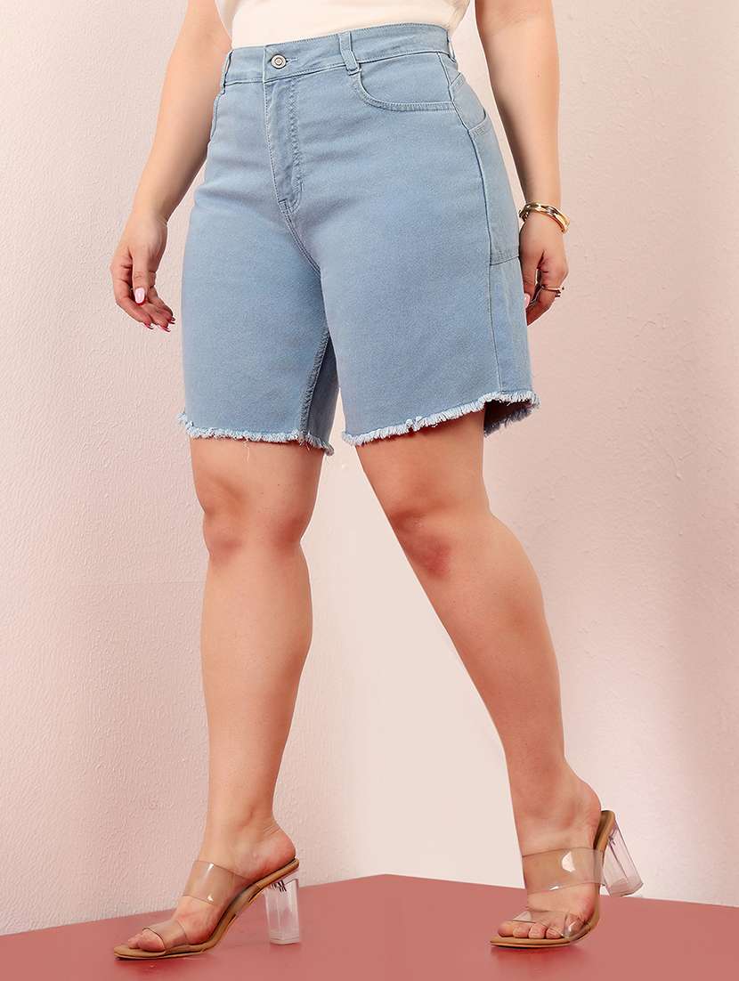 women plus size solid high rise denim shorts - 22363504 -  Standard Image - 1