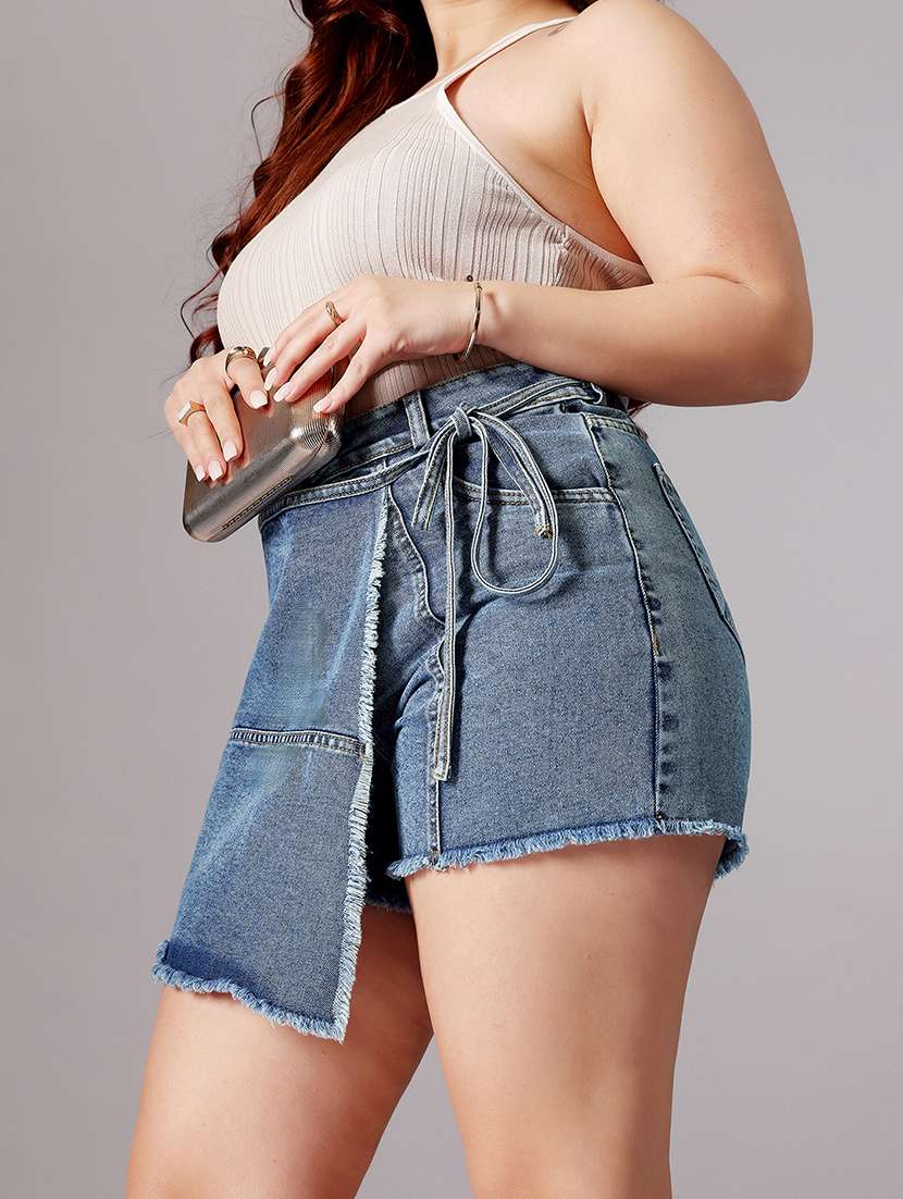 women plus size solid high rise denim skorts - 22363506 -  Standard Image - 1
