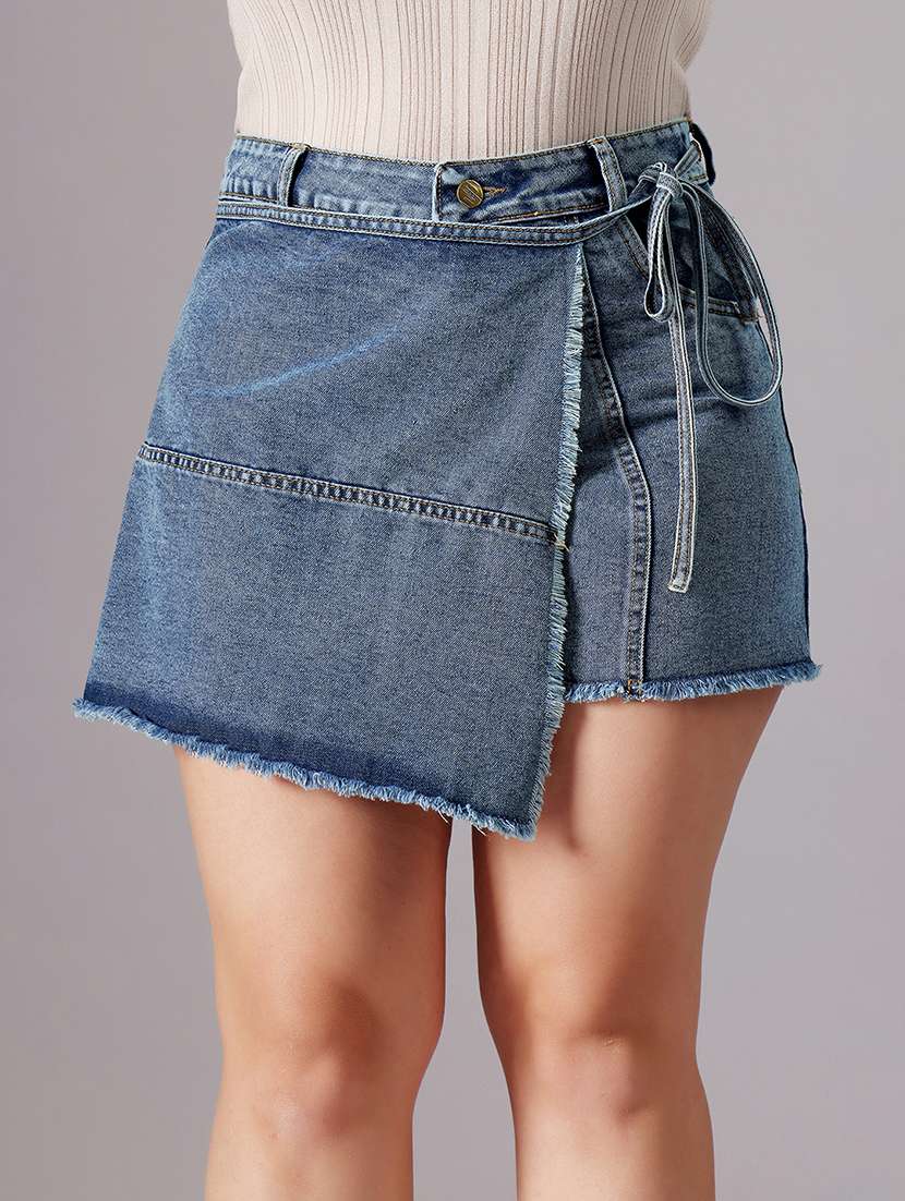 women plus size solid high rise denim skorts - 22363508 -  Standard Image - 1