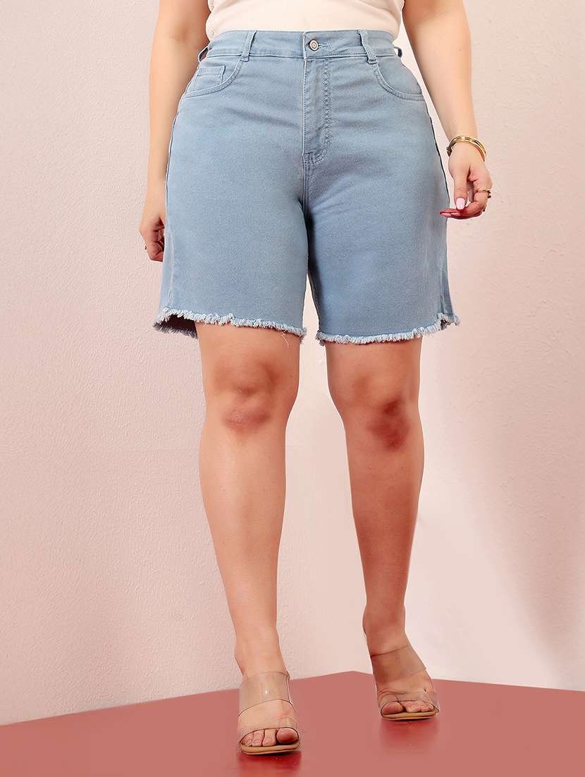 women plus size solid high rise denim shorts