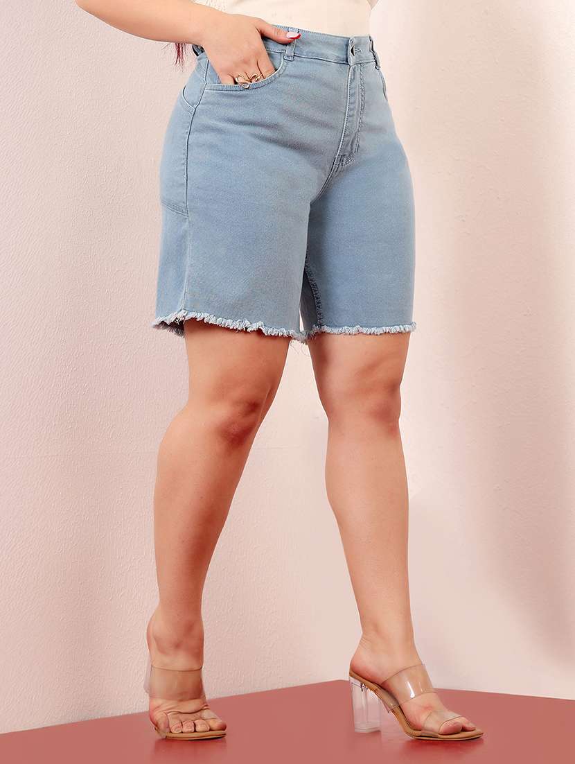 women plus size solid high rise denim shorts - 22363509 -  Standard Image - 1