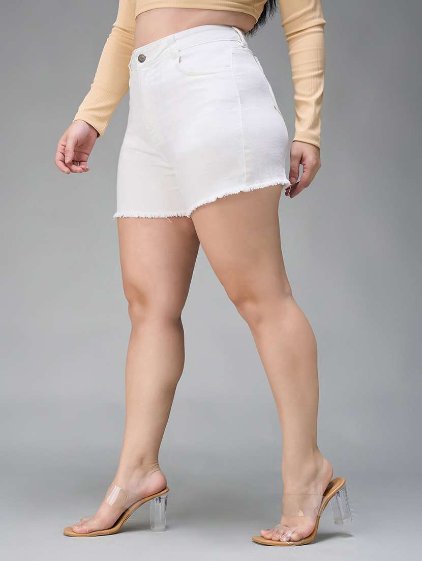 women plus size solid high rise denim shorts - 22363510 -  Standard Image - 1