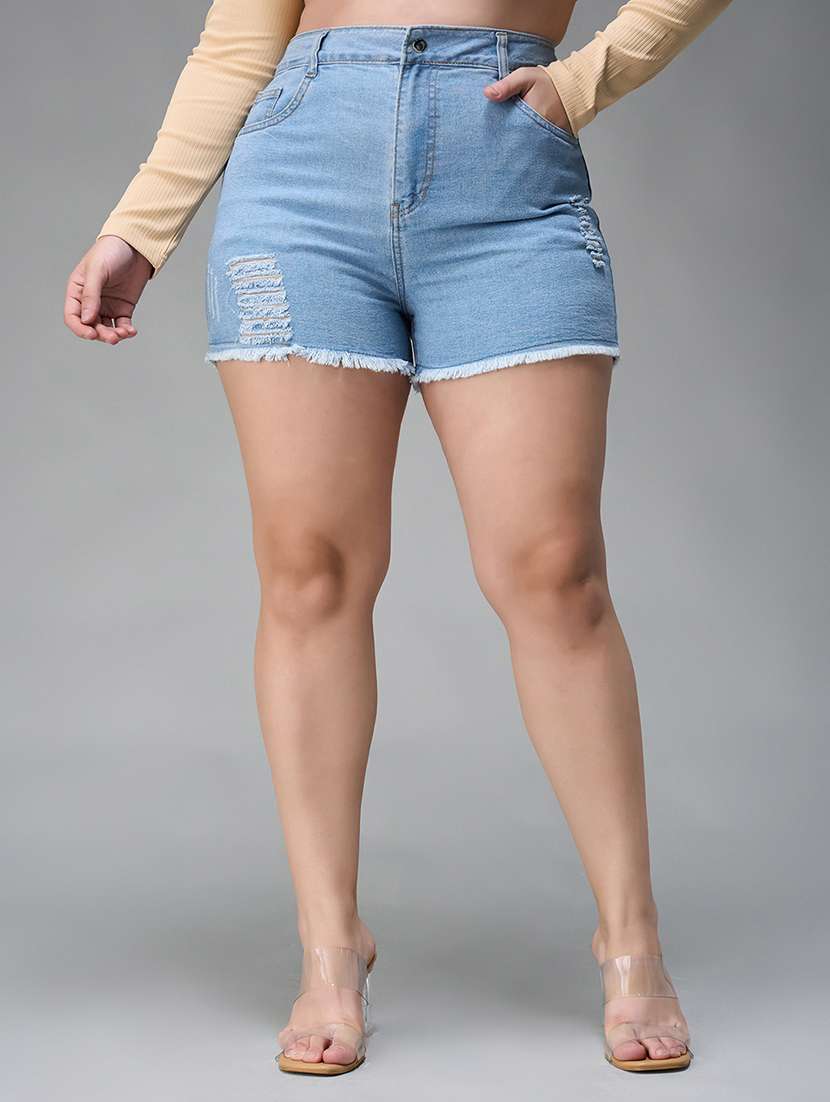 women plus size distressed high rise denim shorts