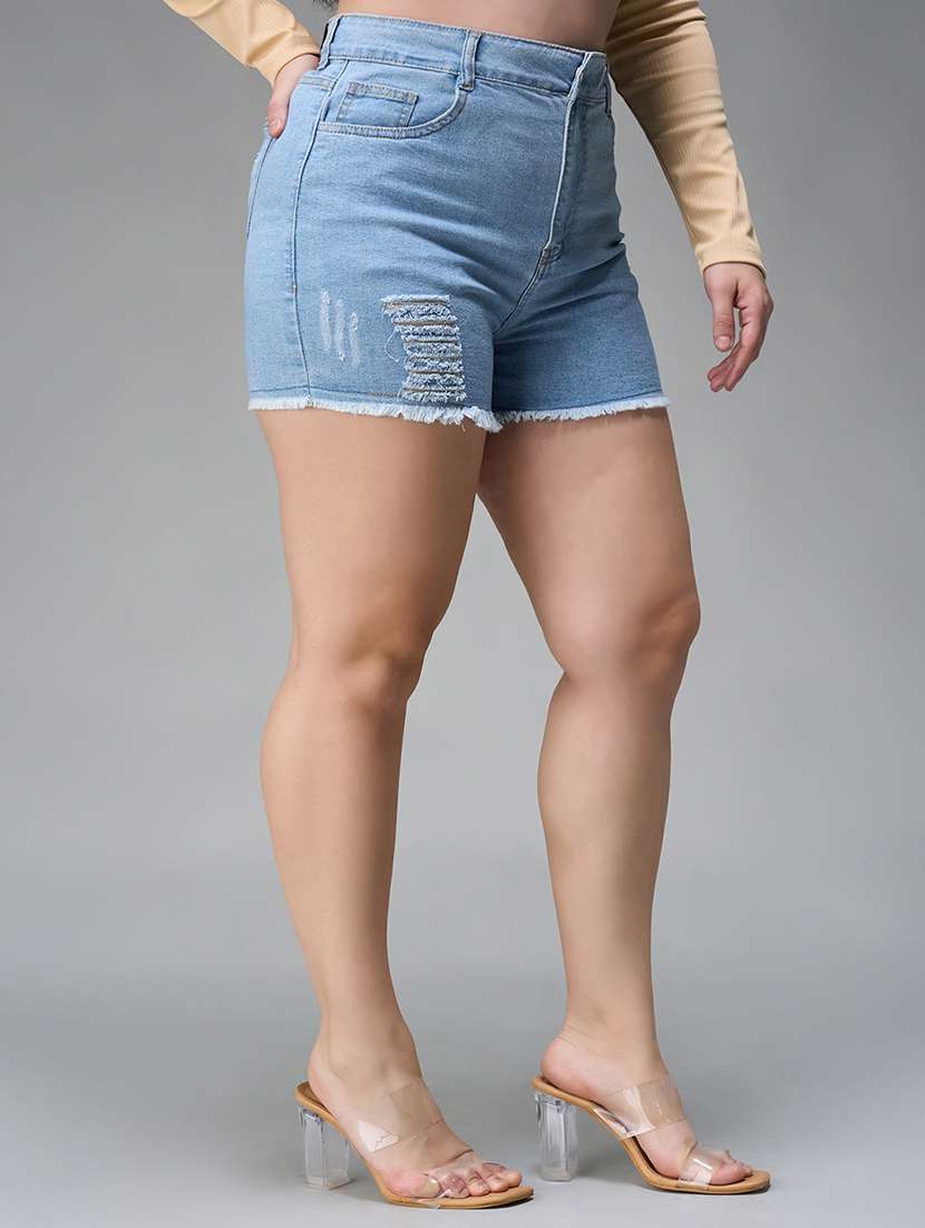 women plus size distressed high rise denim shorts - 22363513 -  Standard Image - 1