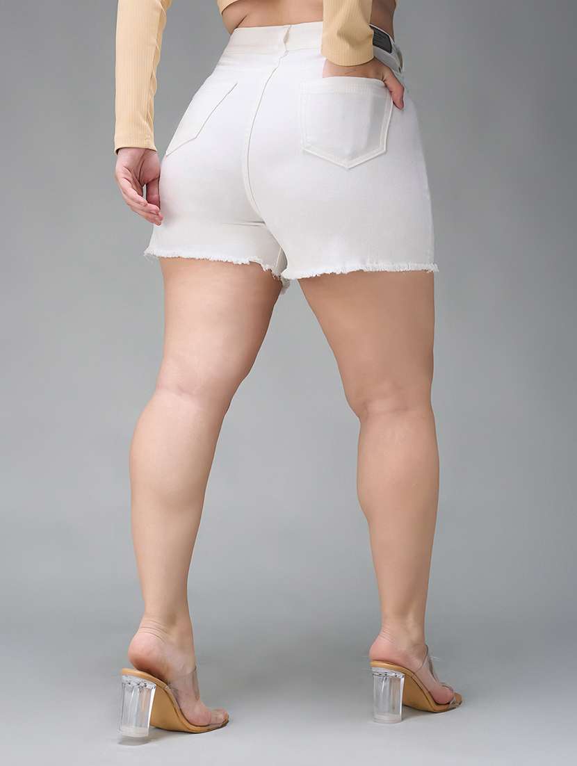 women plus size solid high rise denim shorts - 22363514 -  Standard Image - 1