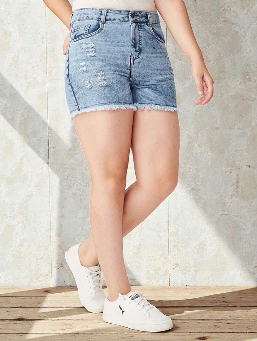 girls solid mid rise denim shorts - 22363516 -  Standard Image - 1