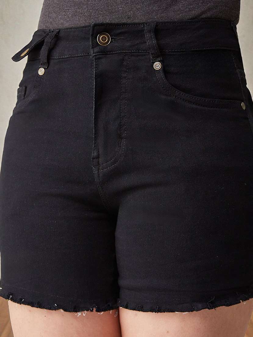 girls solid mid rise denim shorts - 22363517 -  Standard Image - 4