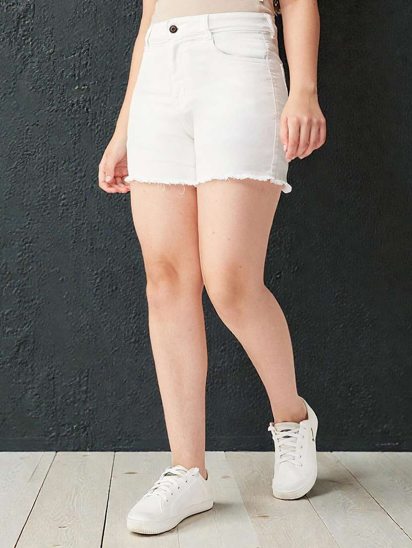 girls solid mid rise denim shorts - 22363518 -  Standard Image - 1