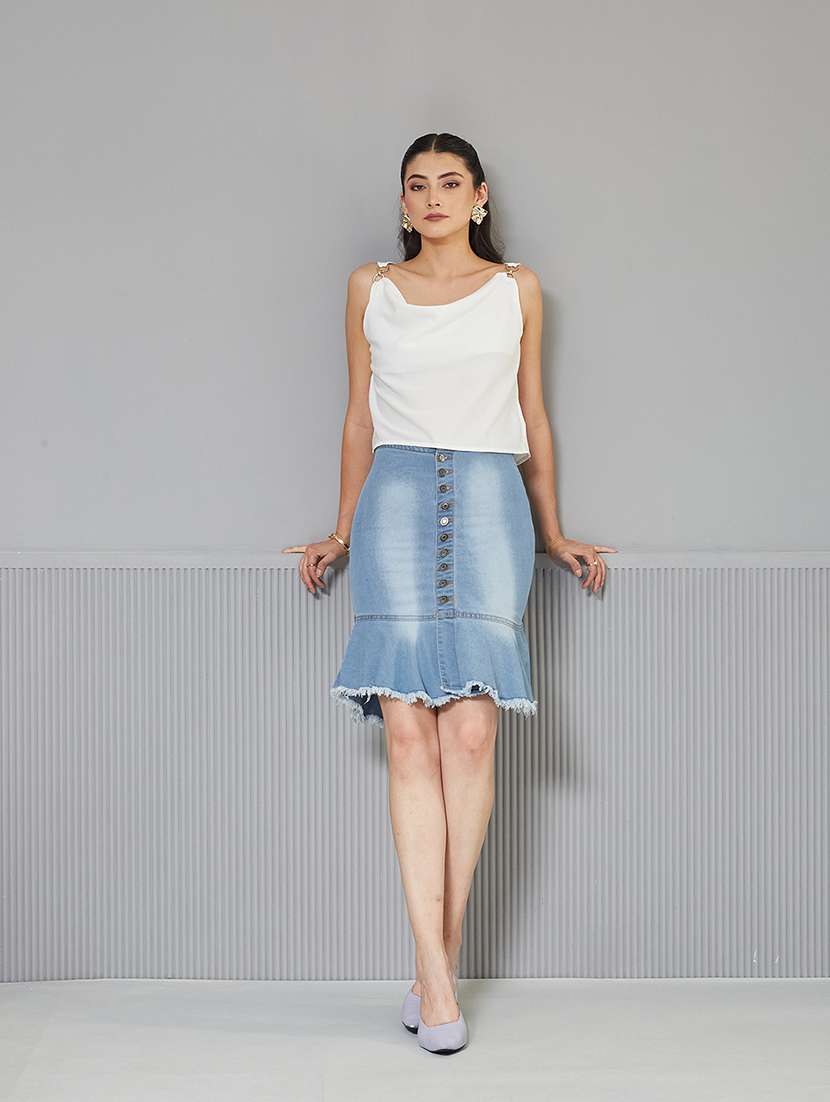 women solid high rise denim tiered skirt - 22363521 -  Standard Image - 4