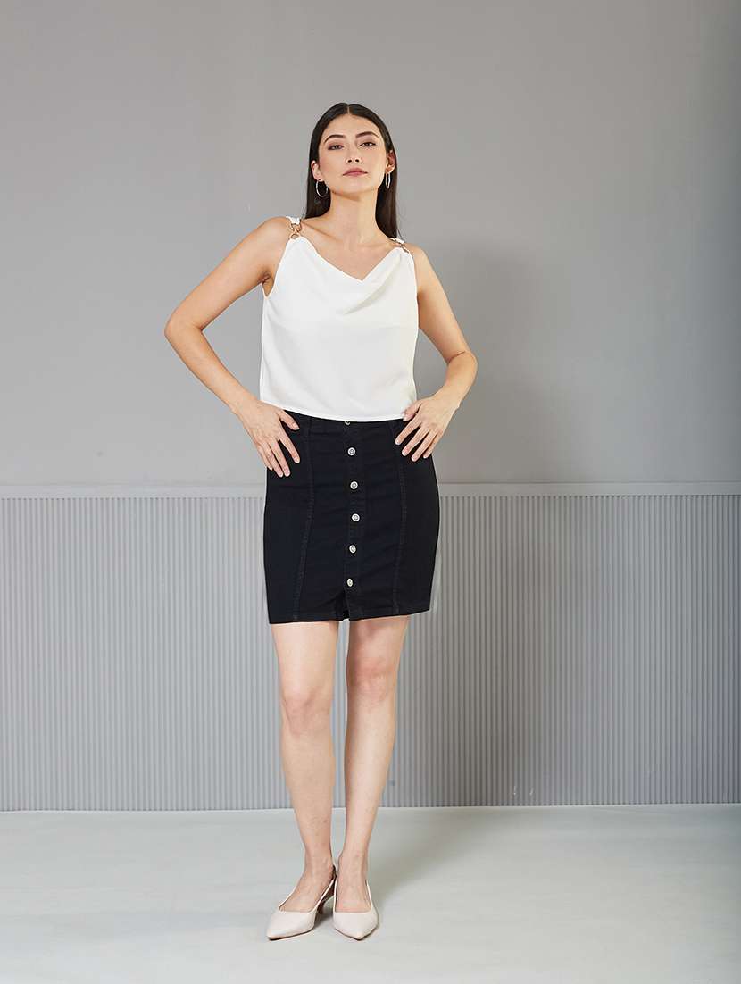 women solid high rise denim skirt - 22363525 -  Standard Image - 4