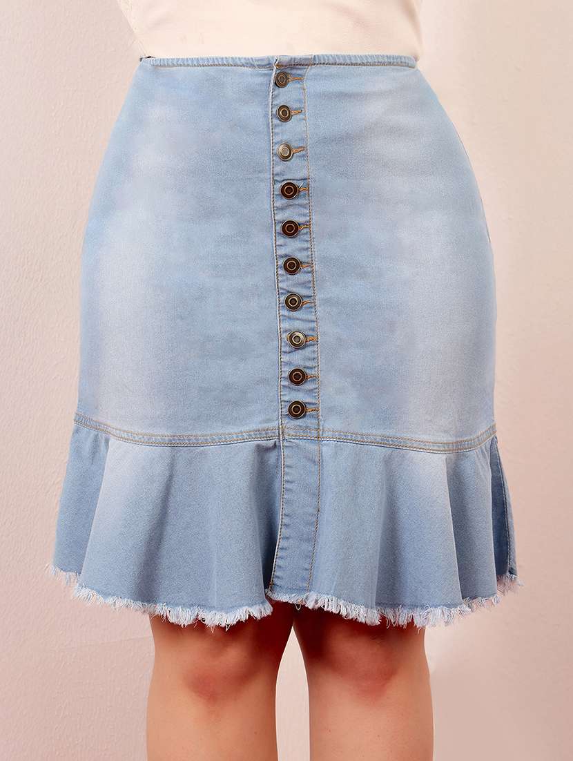 women solid high rise denim tiered skirt - 22363536 -  Standard Image - 4