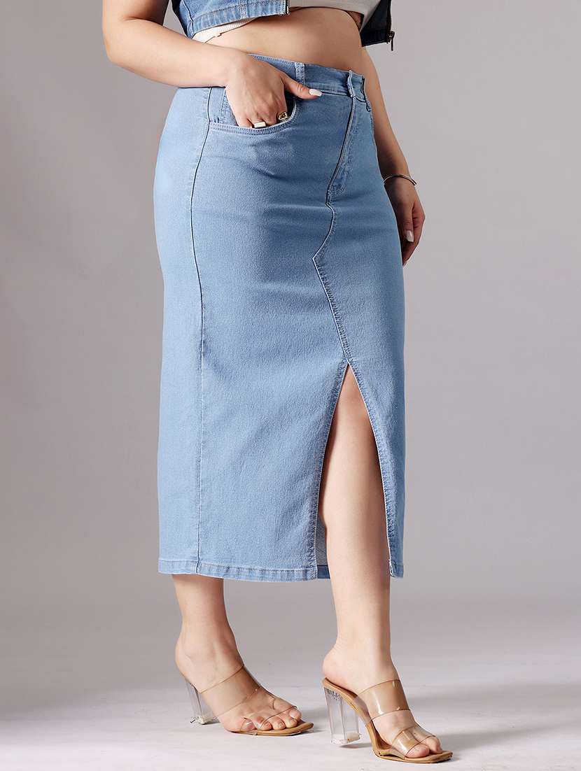 women solid high rise denim straight skirt - 22363537 -  Standard Image - 1