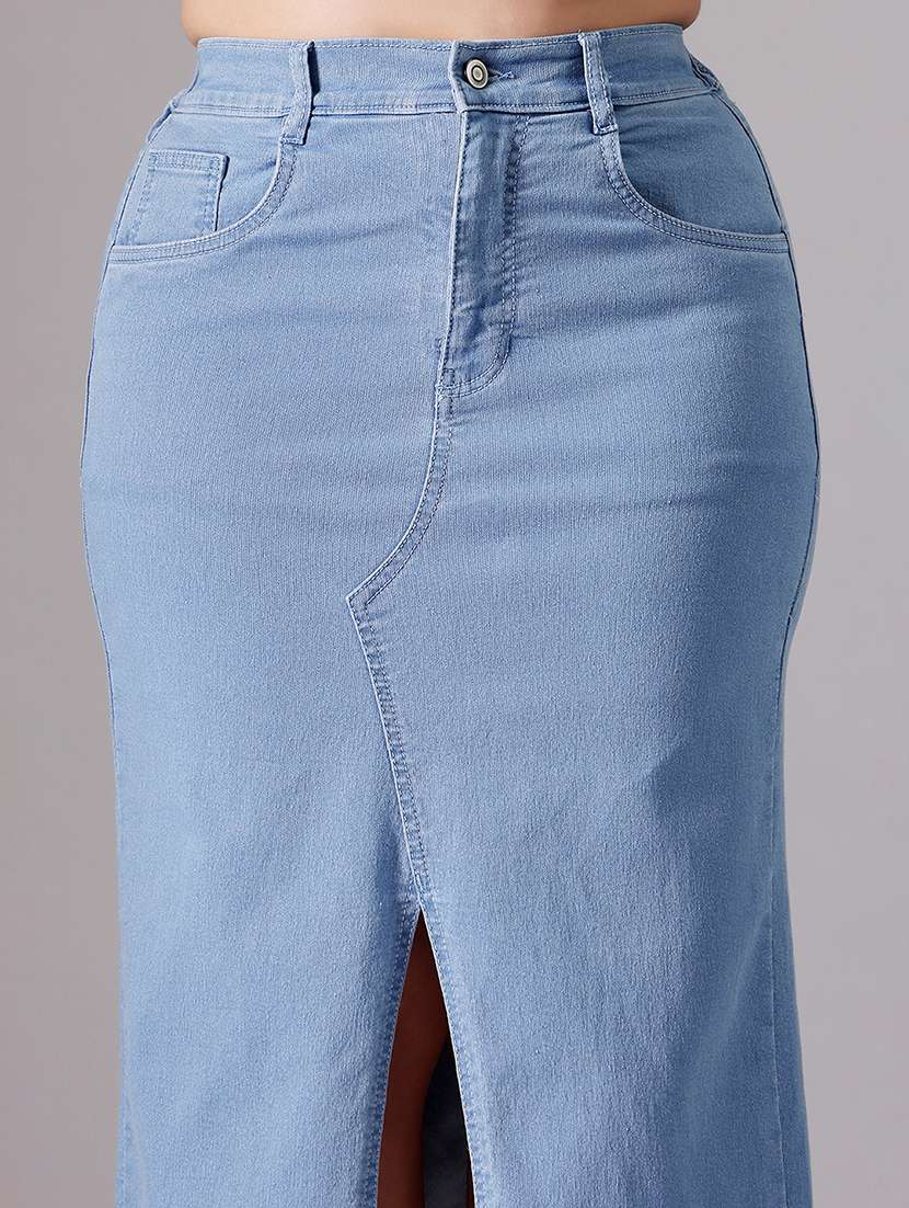 women solid high rise denim straight skirt - 22363537 -  Standard Image - 4
