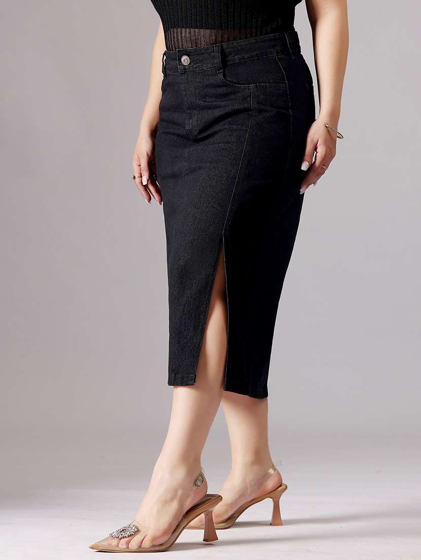 women solid high rise denim straight skirt - 22363539 -  Standard Image - 1