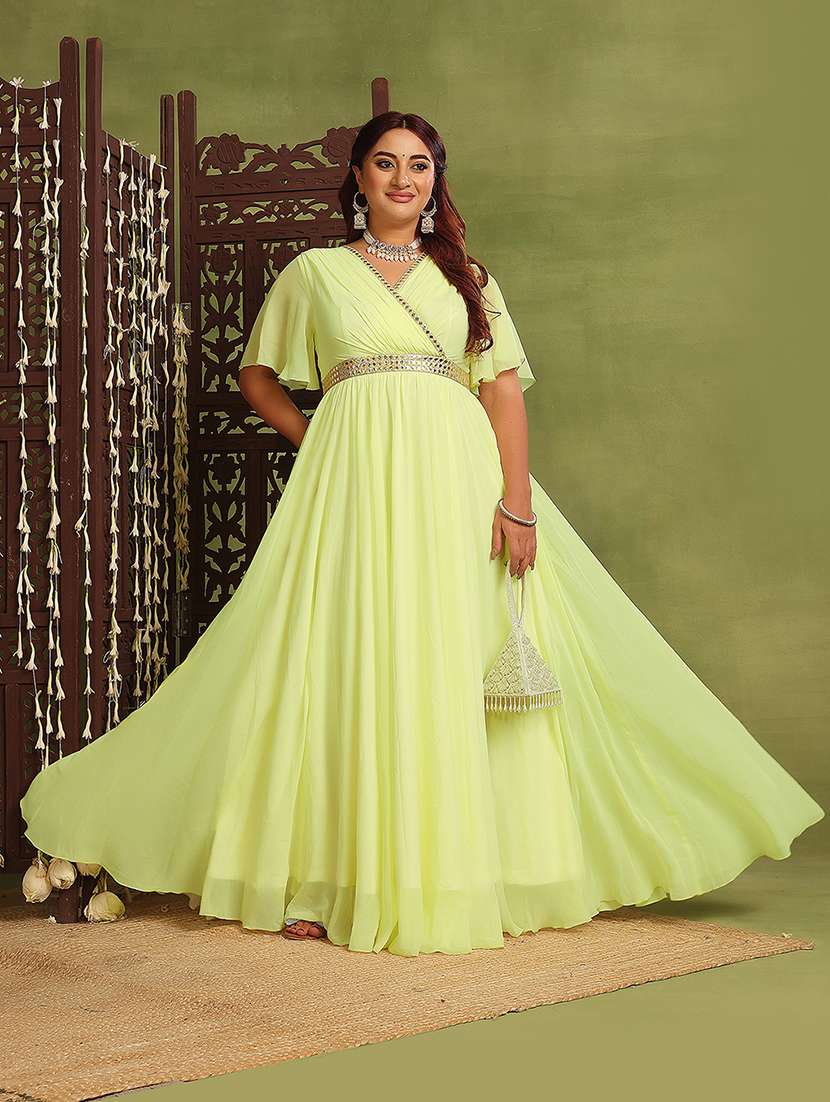 Women Plus Size Solid Flared Sleeve Dress - 22363554 -  Standard Image - 1