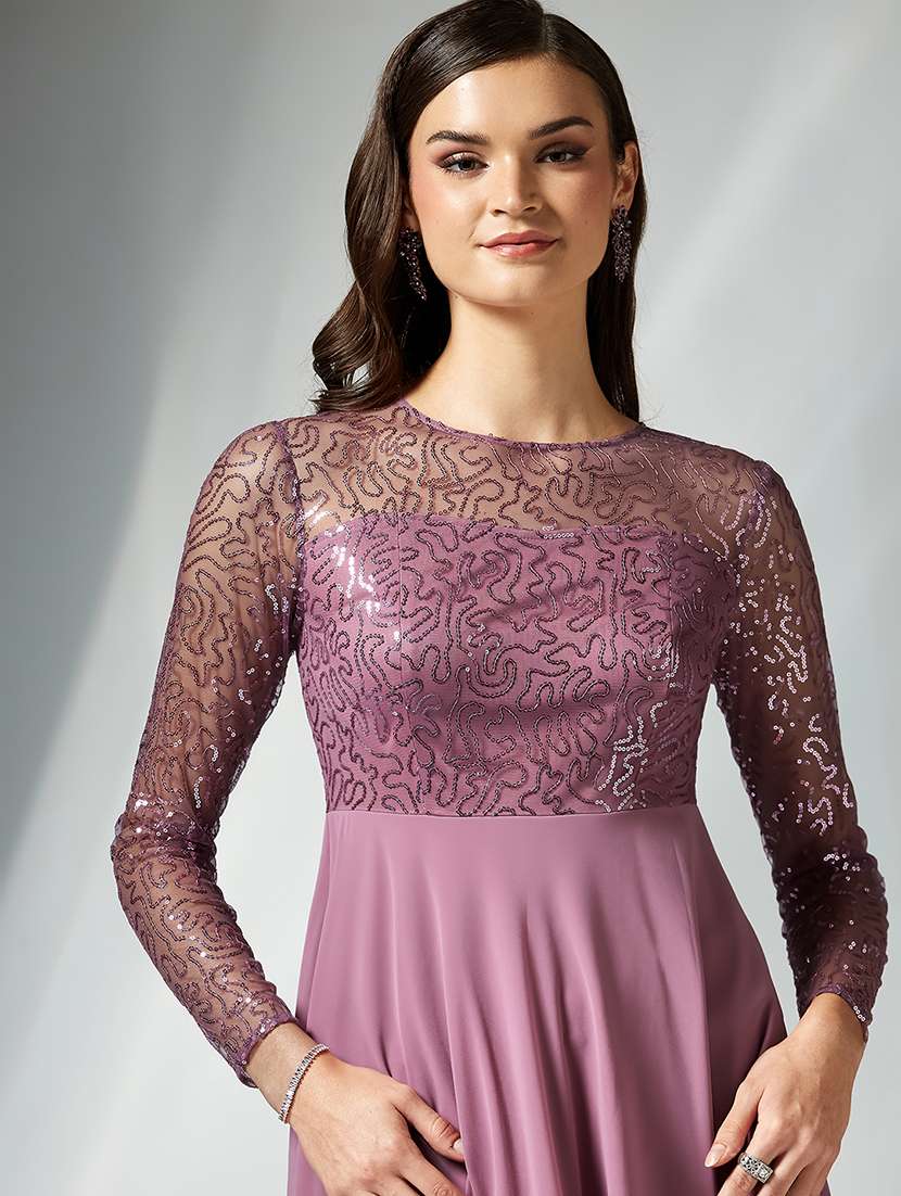 women self designed long sleeve lace fit & flare dress - 22363560 -  Standard Image - 1