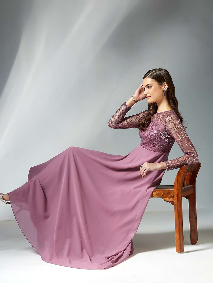 women self designed long sleeve lace fit & flare dress - 22363560 -  Standard Image - 4