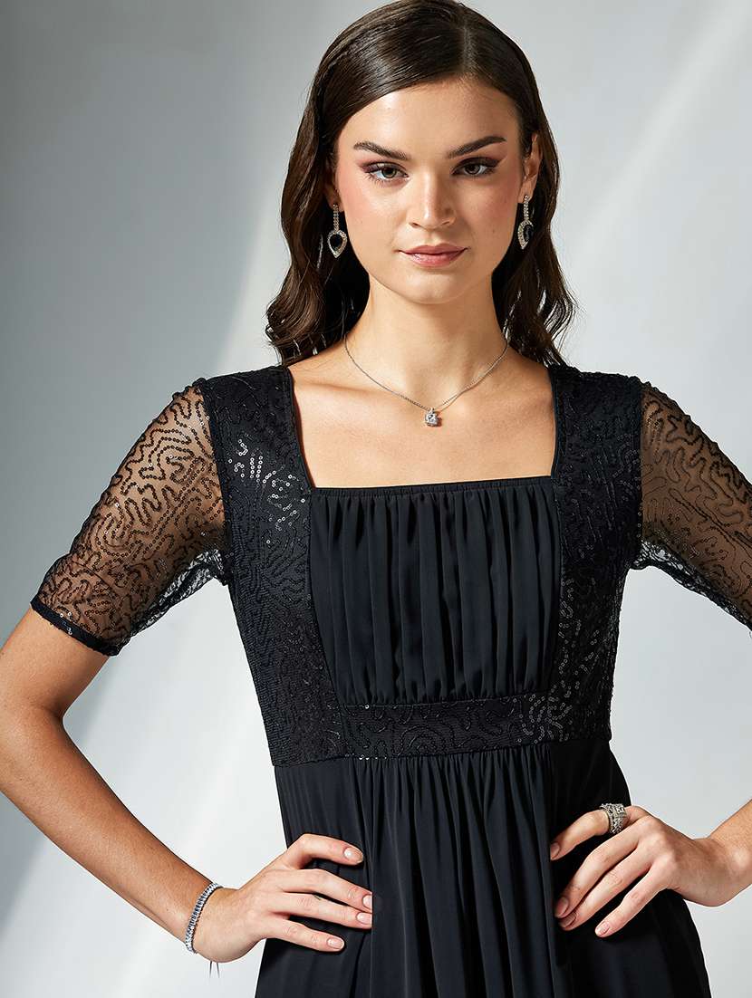 women self designed short sleeve fit & flare dress - 22363564 -  Standard Image - 1